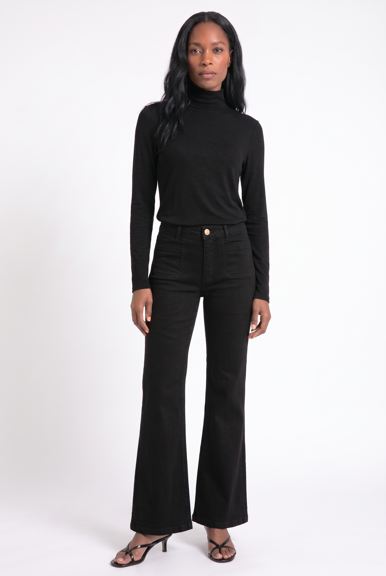 Zwarte semi wide leg jeans Bobby