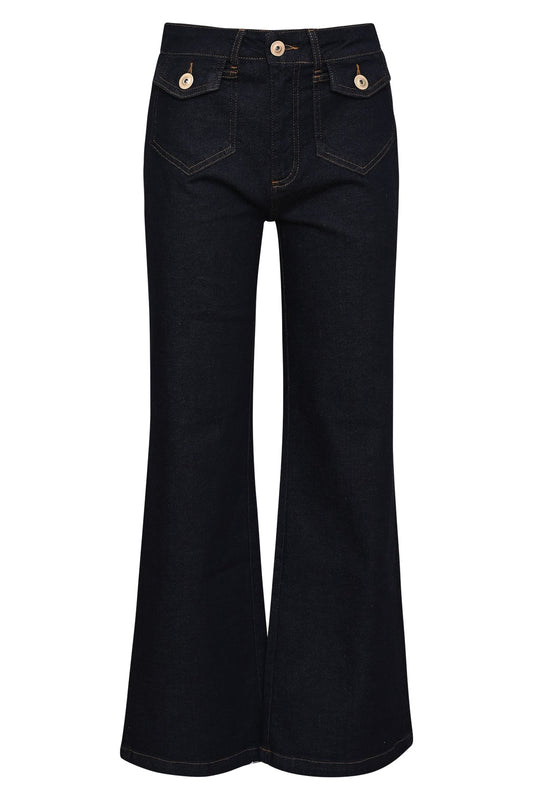 donkere jeans bobby in raw blue van dnm pure met zakken met kleppen en knoopsluiting